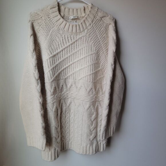 Mng Cable Knit Pullover Sweater Womens Size S Small Fisherman Ski Ivory - Picture 1 of 6